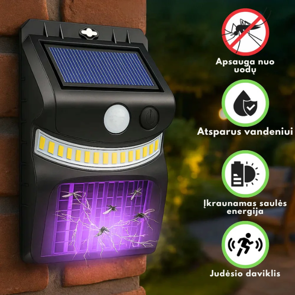 Saulės energijos UV lempa nuo uodų su jutikliu