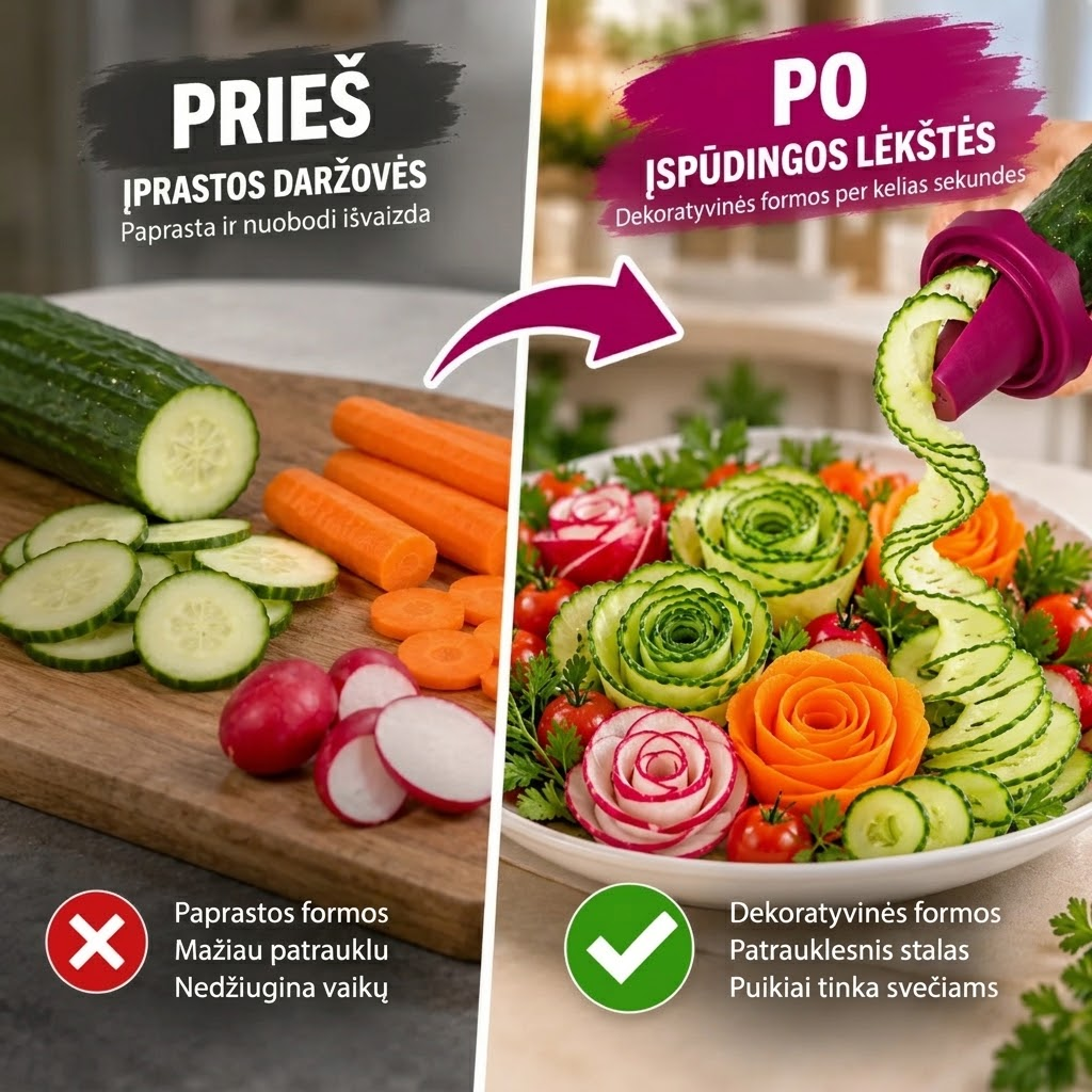Dekoratyvinis daržovių pjaustiklis gražioms formoms