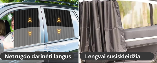 Universalus magnetinis skydelis nuo saulės šoniniam automobilio stiklui (2 vnt.)