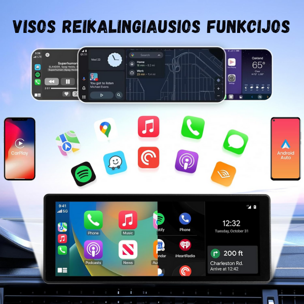 Išmanusis ekranas automobiliui - multimedija, navigacija