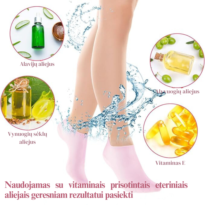 Drėkinančios gelinės kojinės sausų pėdų gydymui