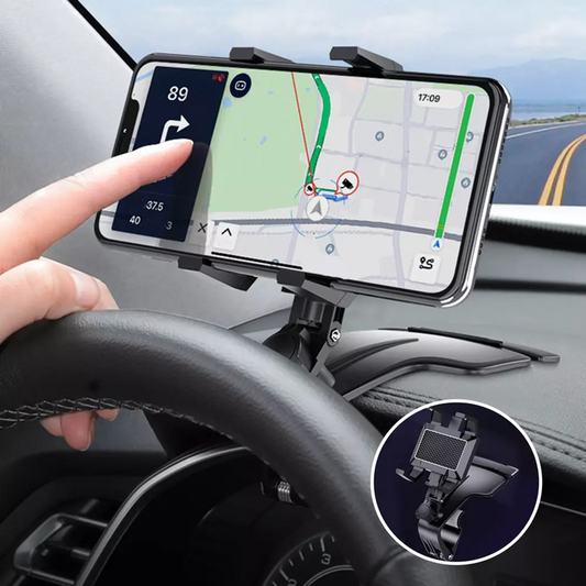 Daugiafunkcinis besisukantis automobilinis telefono laikiklis su spaustuku