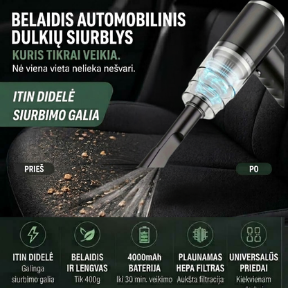 Galingas belaidis automobilinis dulkių siurblys