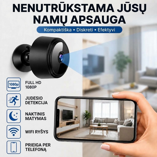 Kompaktiška slaptoji HD kamera su WiFi