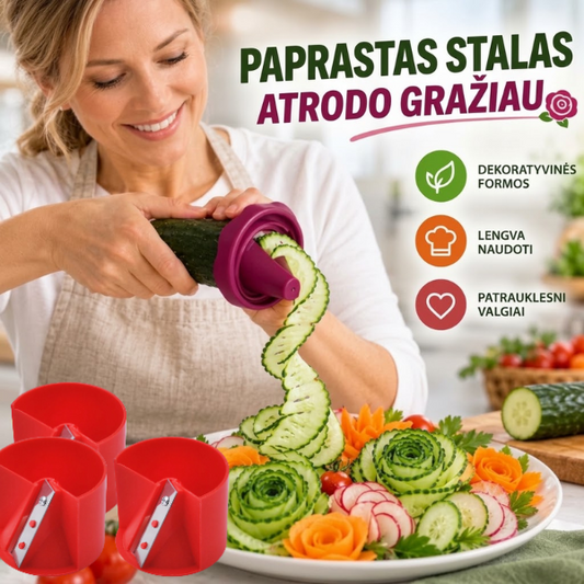 Dekoratyvinis daržovių pjaustiklis gražioms formoms