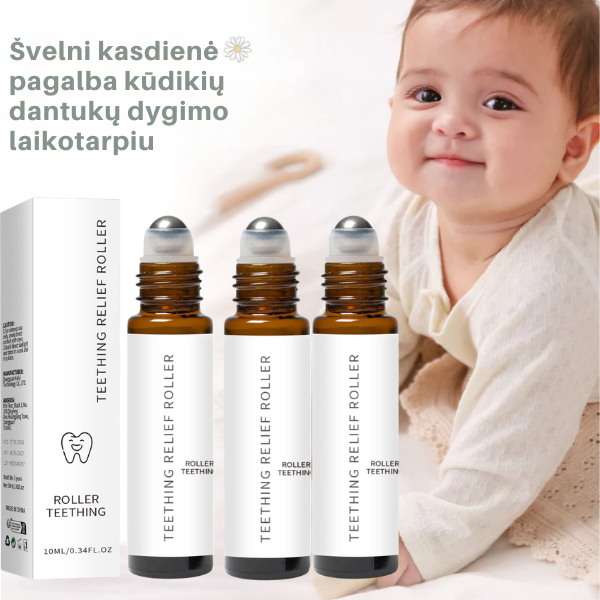 Natūralus dantų dygimo skausmą mažinantis raminančio aliejaus volelis