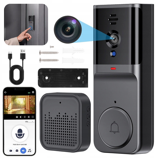 Belaidis durų skambutis su kamera ir nuotoliniu domofonu