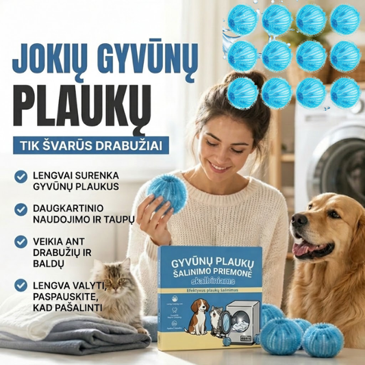 Universalūs skalbinių rutuliai nuo gyvūnų plaukų