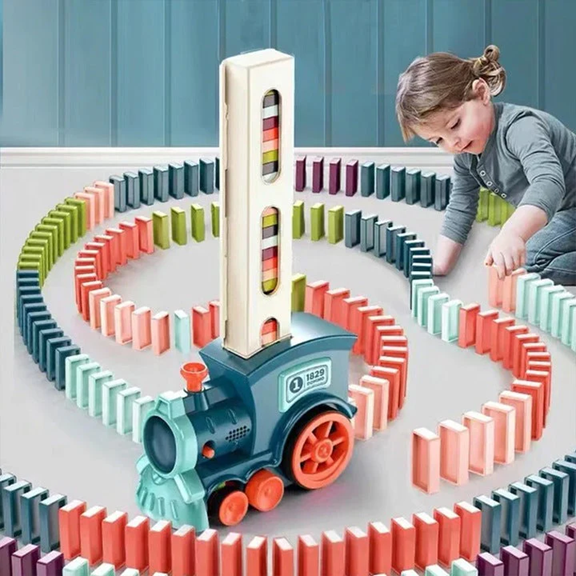 Automatinis domino kaladėlių traukinys