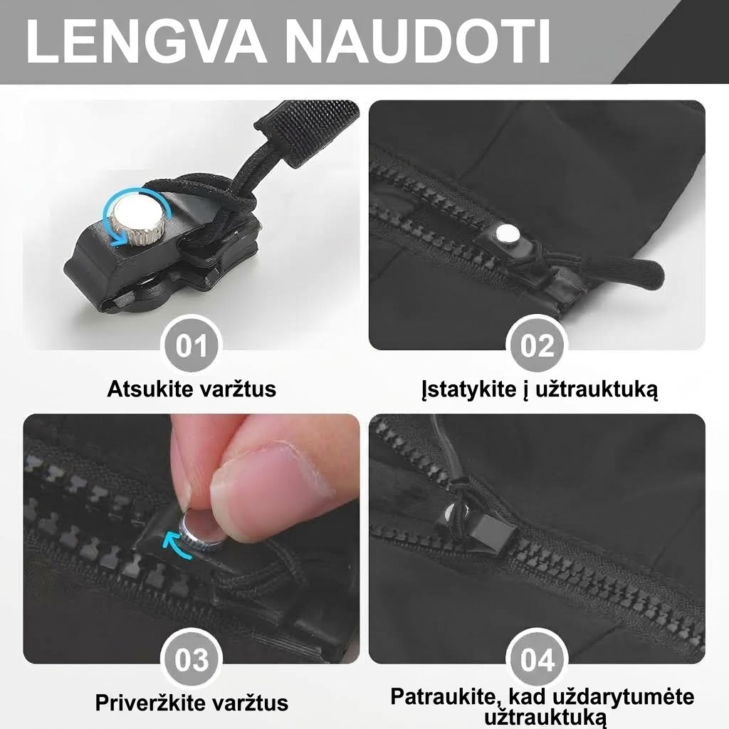 Universalus užtrauktukų taisymo rinkinys