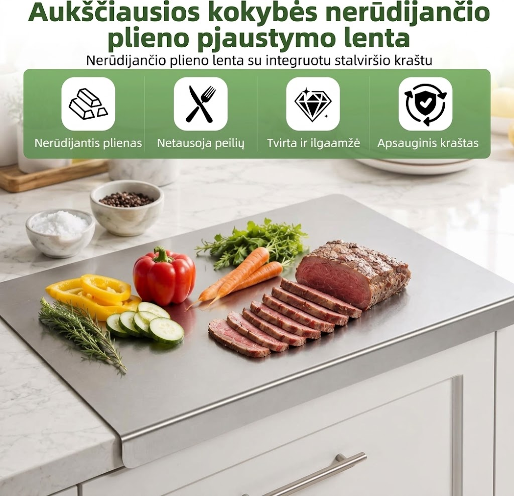 Higieniška nerūdijančio plieno PREMIUM pjaustymo lentelė