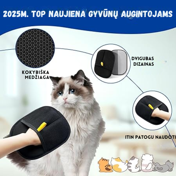 Unikali pirštinė gyvūnėlių plaukams surinkti