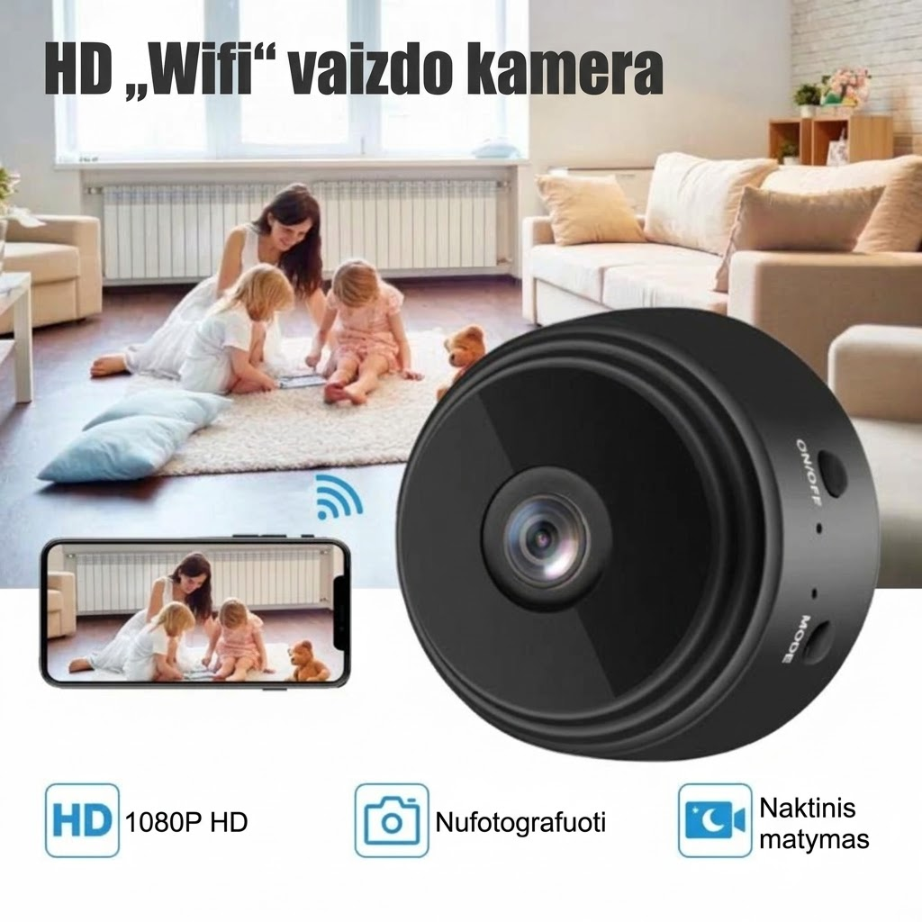 Kompaktiška slaptoji HD kamera su WiFi