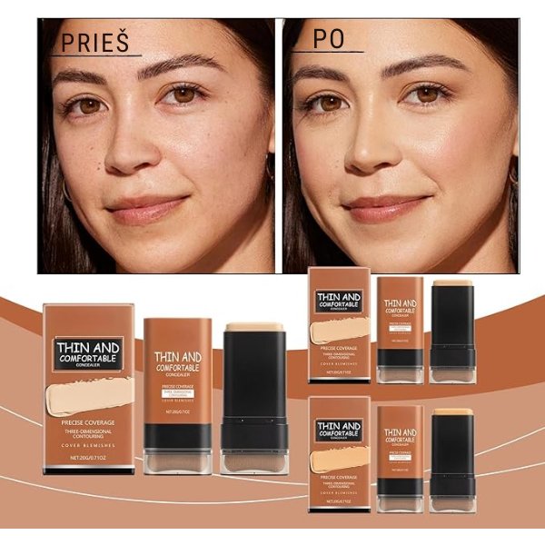 Nepriekaištingas ilgai išliekantis makiažo pagrindo pieštukas su dviem galiukais