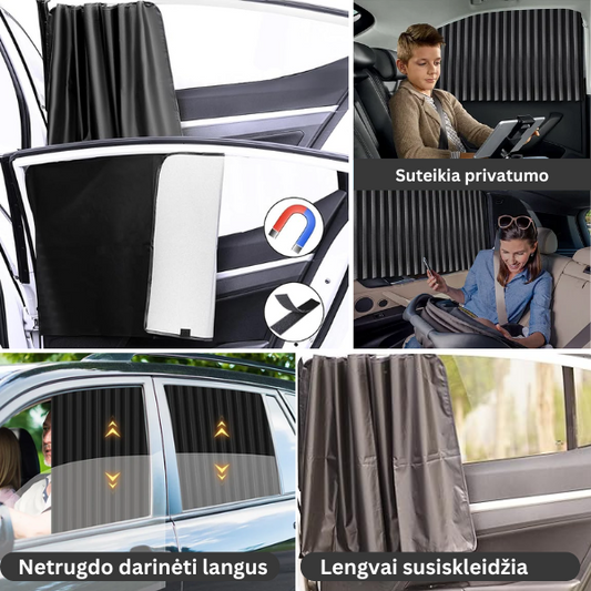 Universalus magnetinis skydelis nuo saulės šoniniam automobilio stiklui (2 vnt.)