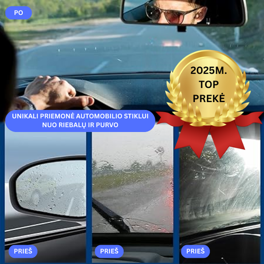 Priemonė automobilio stiklui nuo riebalų ir purvo